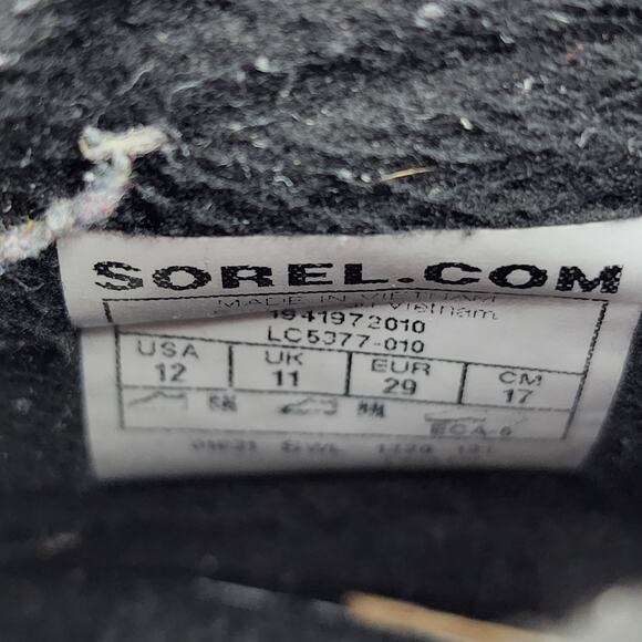 Sorel Whitney II Short Waterproof Weatherproof Insulated Black Boot Kids Size 12 - Picture 4 of 5